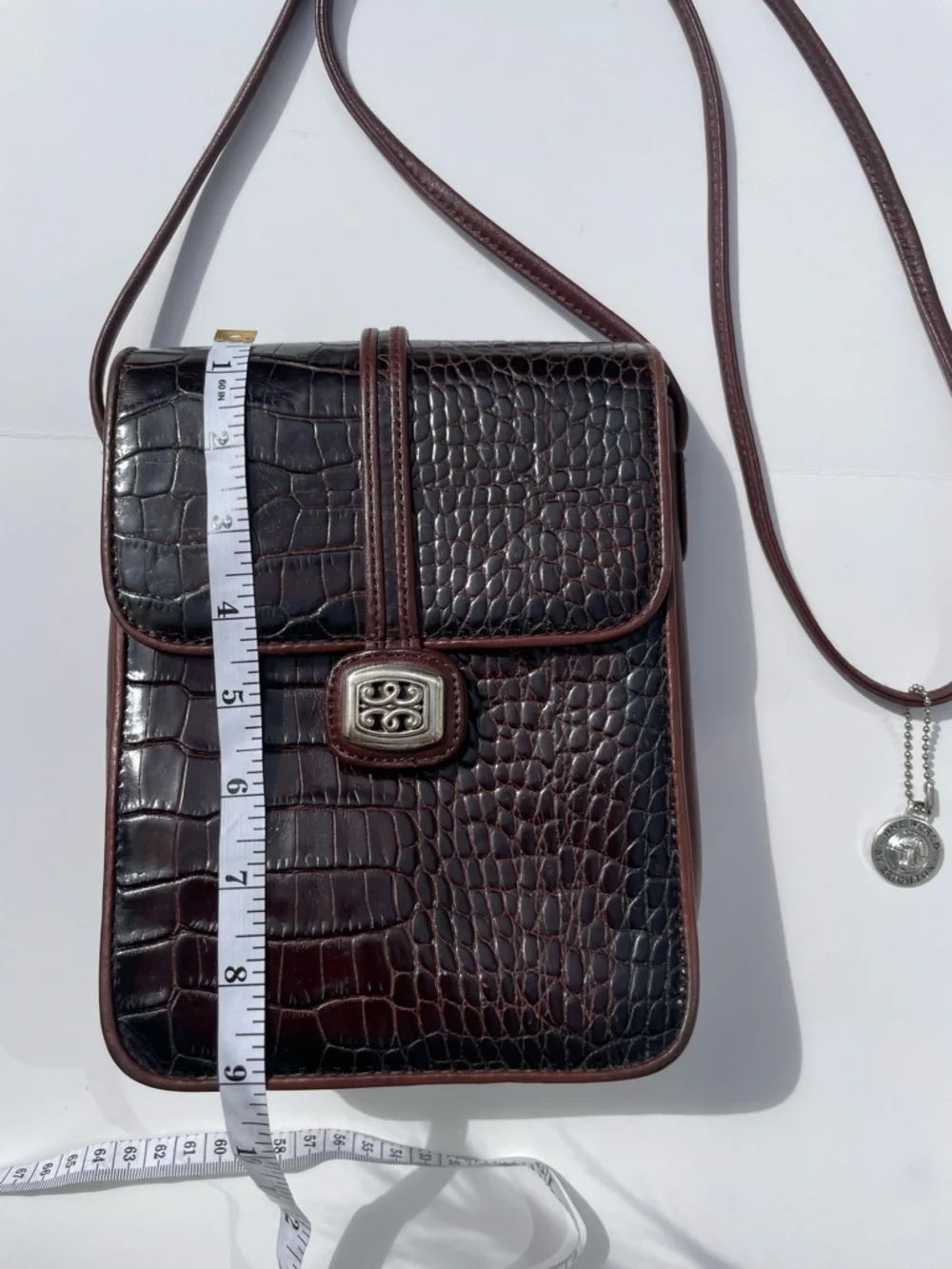 Vintage Brighton One World Saddle Bag Crossbody Brown Croc Embossed Leather